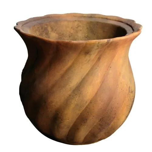 13" Swirly Pot - Sandstone - Handcrafted - Brown