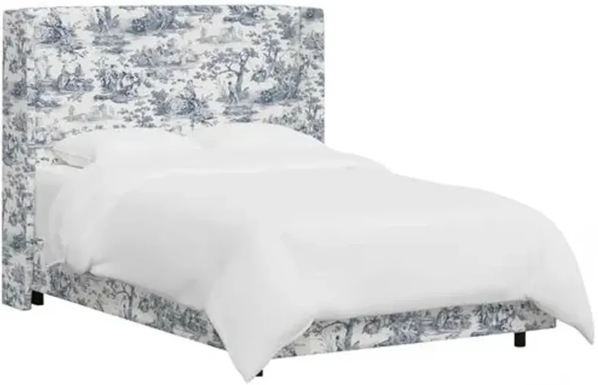 Kelly Wingback Bed - Blue/White Chinoiserie, Comfortable, Durable