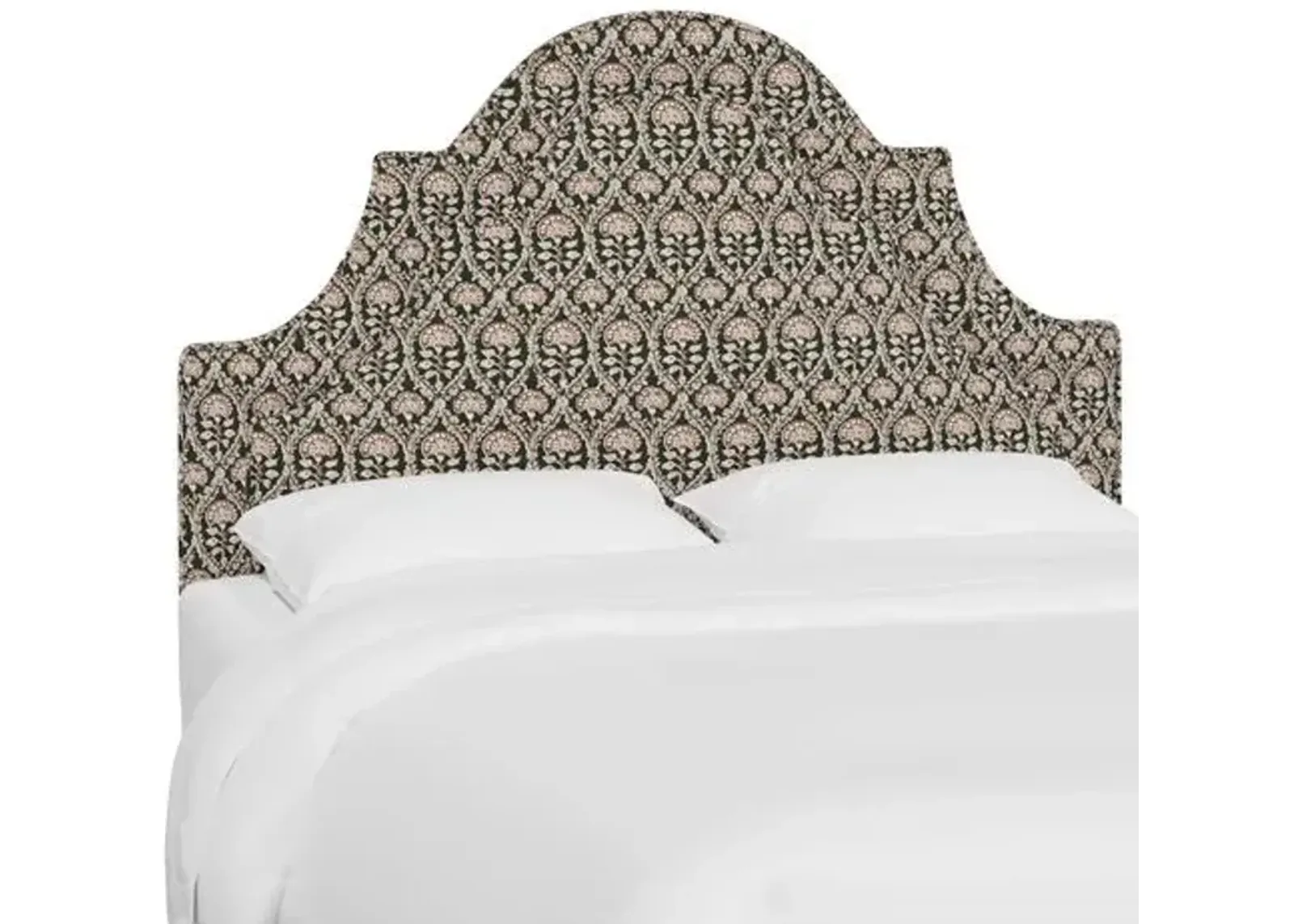 Kennedy Arched Headboard - Army/Blush Floral Blockprint - Green