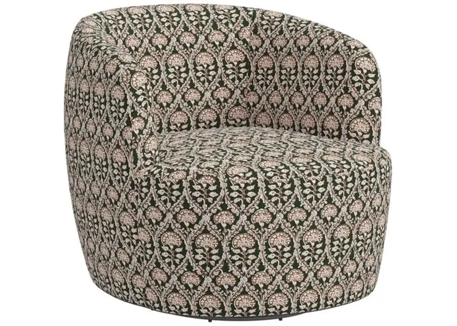 Chester Swivel Chair - Army/Blush Floral Blockprint