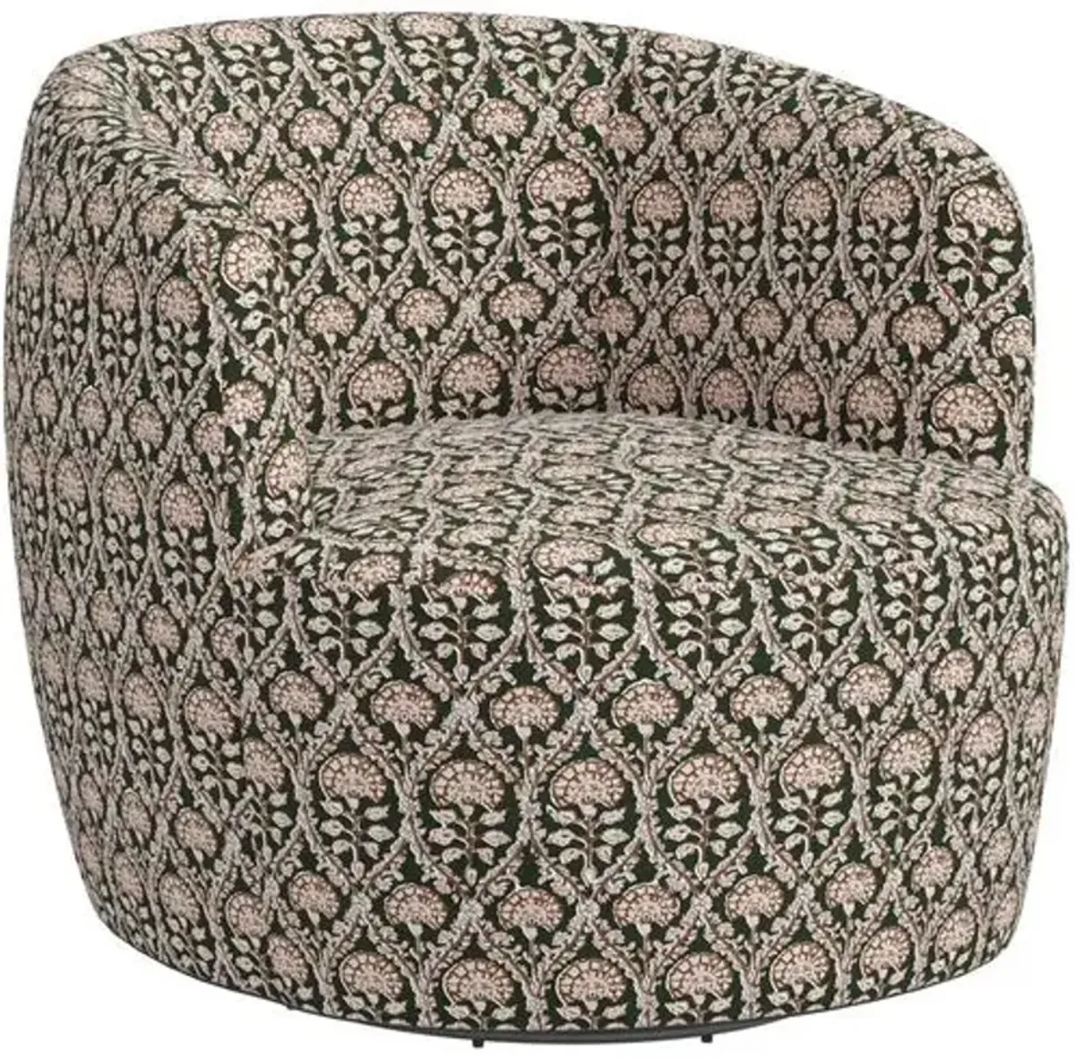 Chester Swivel Chair - Army/Blush Floral Blockprint