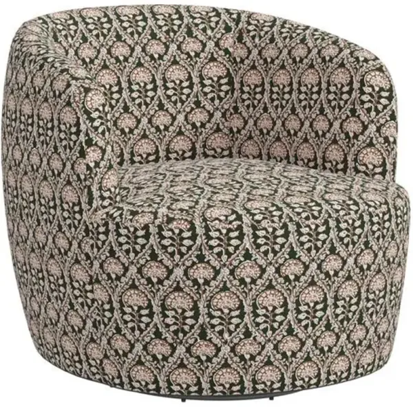 Chester Swivel Chair - Army/Blush Floral Blockprint