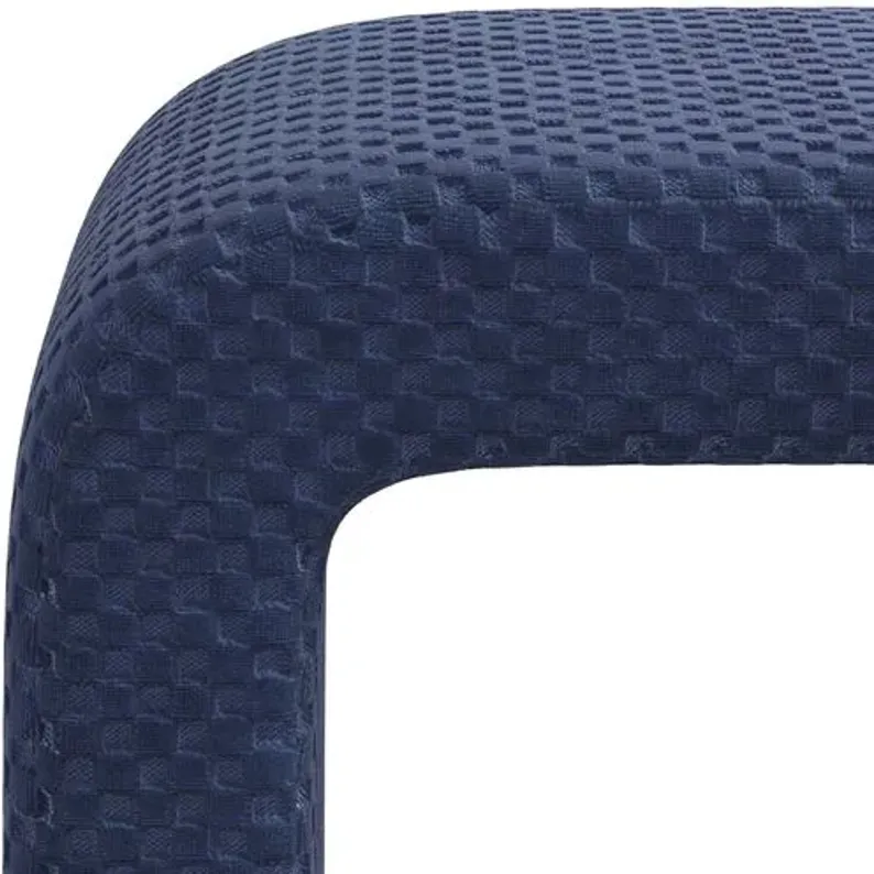 Celia Waterfall Ottoman - Velvet Checker - Blue