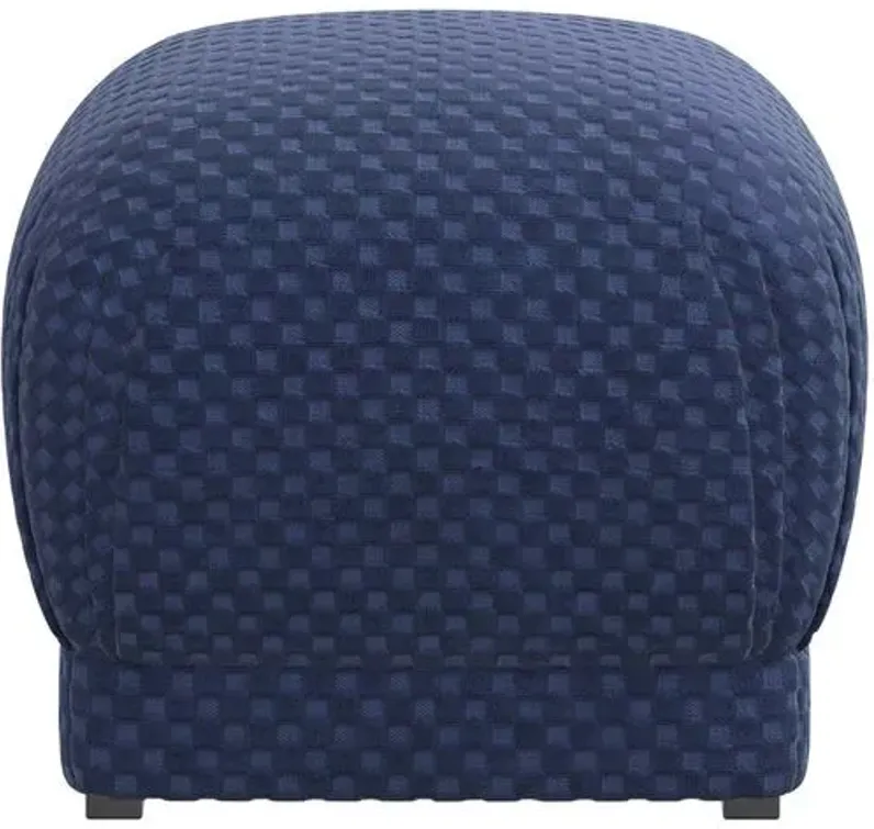 Benton Ottoman - Velvet Checker - Blue