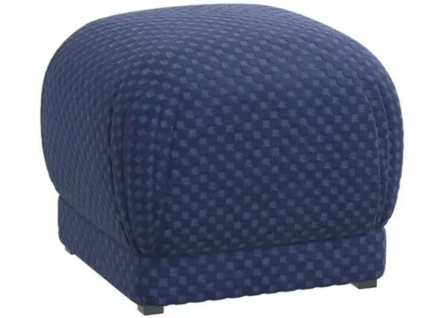 Benton Ottoman - Velvet Checker - Blue