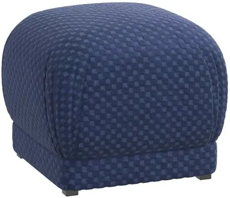 Benton Ottoman - Velvet Checker - Blue