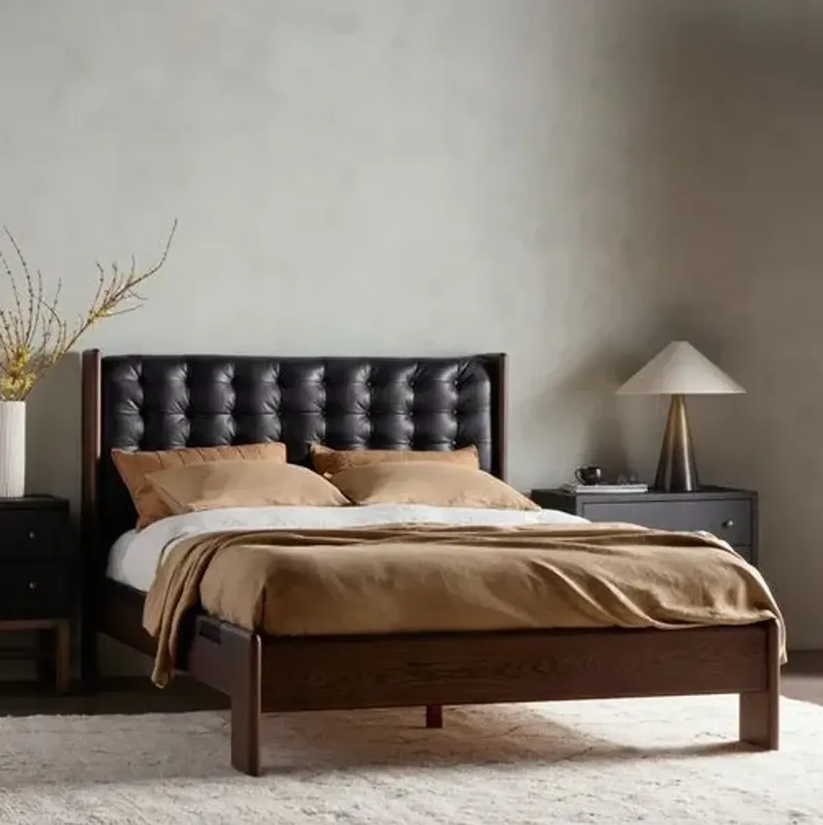 Bristol Tufted Leather Bed - Brown/Black