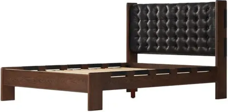 Bristol Tufted Leather Bed - Brown/Black