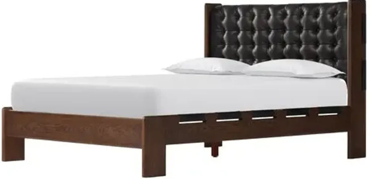 Bristol Tufted Leather Bed - Brown/Black