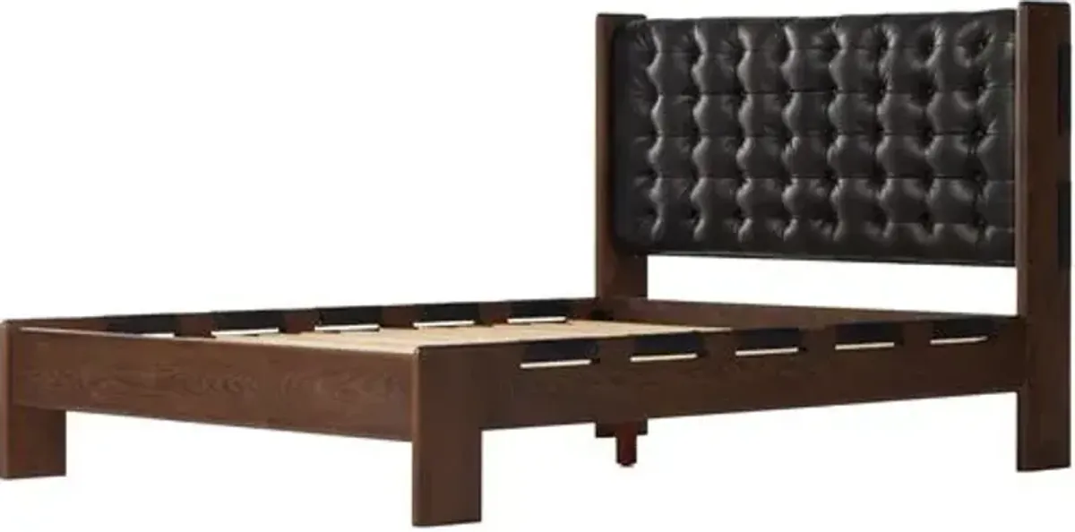 Bristol Tufted Leather Bed - Brown/Black