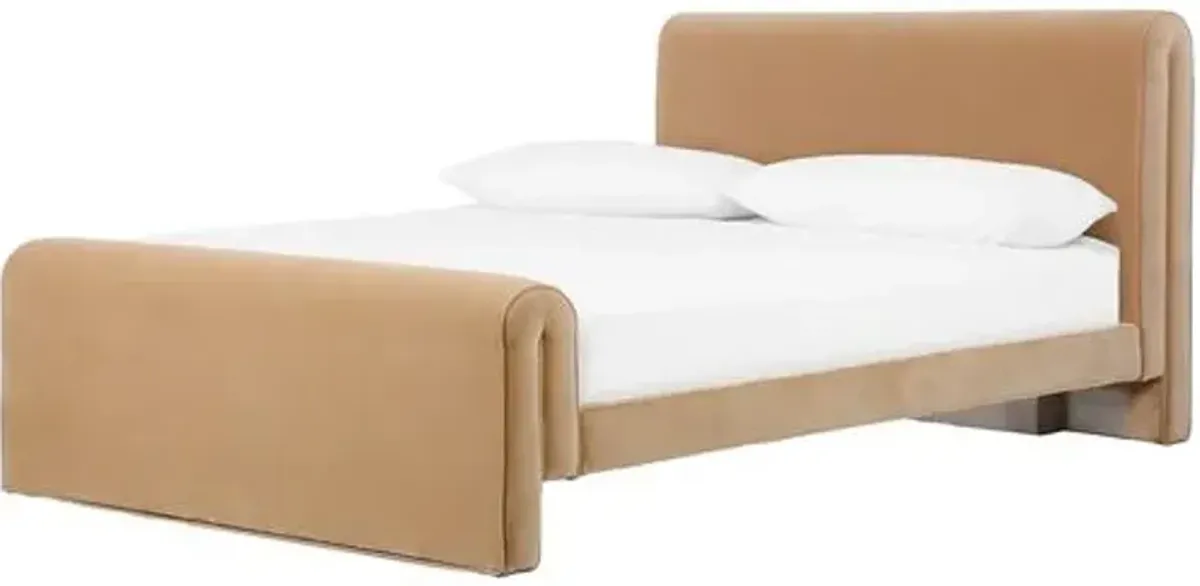 London Bed - Camel Velvet - Brown