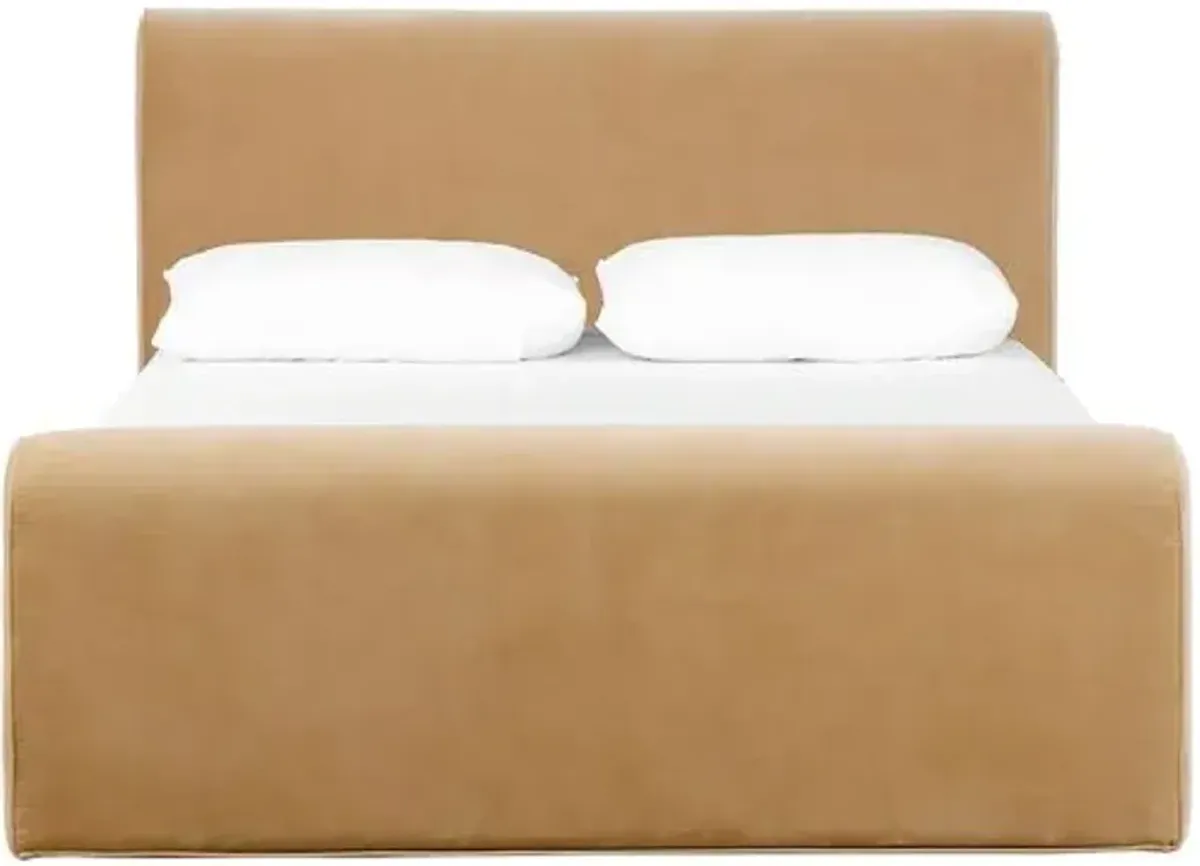 London Bed - Camel Velvet - Brown