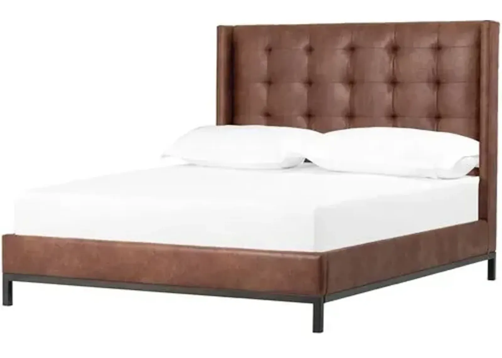 Bronx Tufted Leather Bed - Vintage Tobacco - Brown