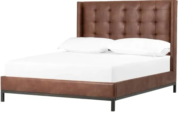 Bronx Tufted Leather Bed, Vintage Tobacco