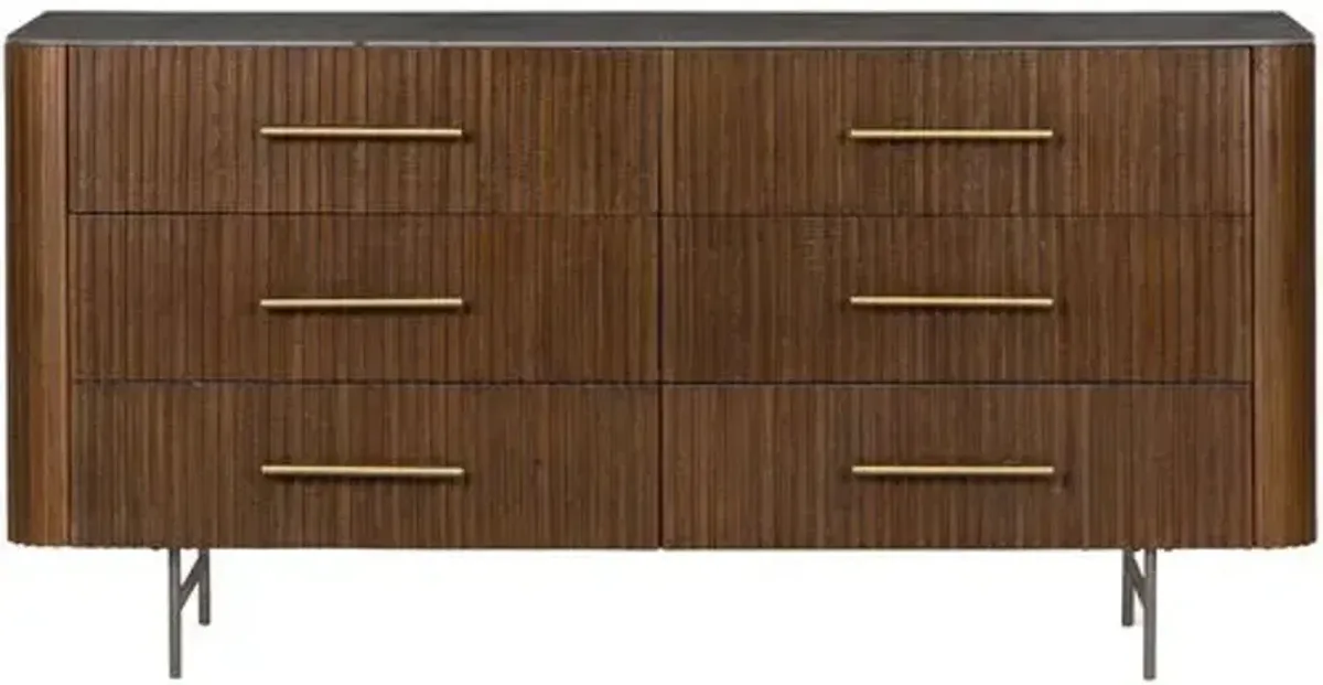 Fresno Fluted 6-Drawer Dresser - Terra Brown Oak