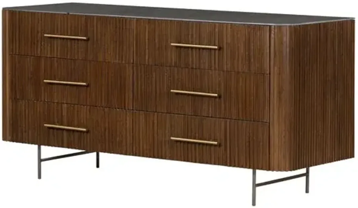 Fresno Fluted 6-Drawer Dresser - Terra Brown Oak