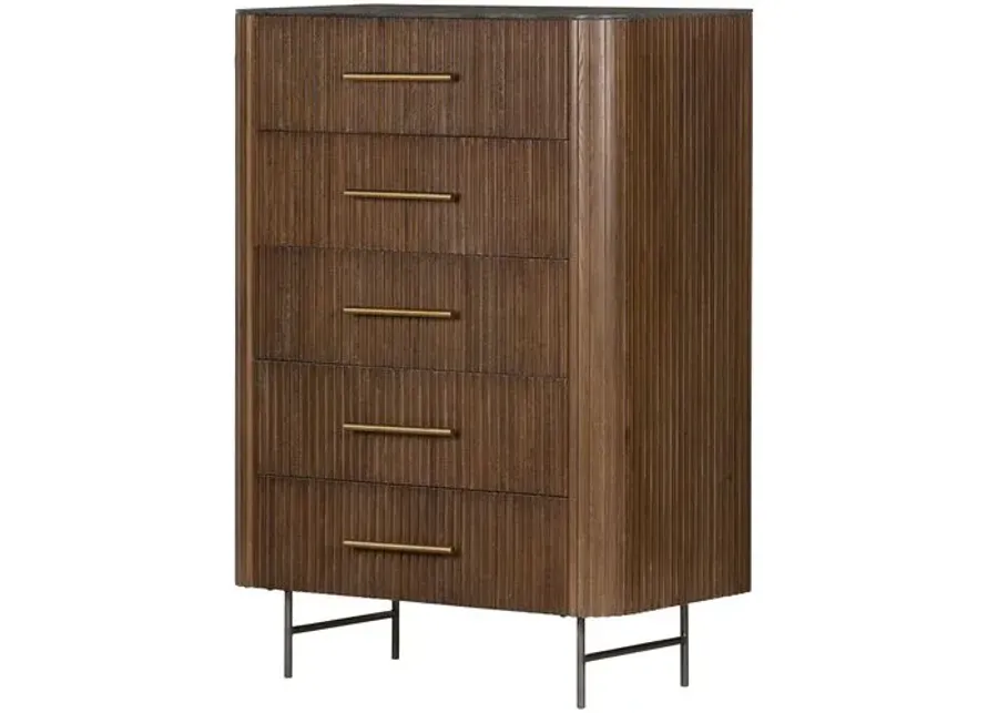 Fresno Fluted 5-Drawer Dresser - Terra Brown Oak