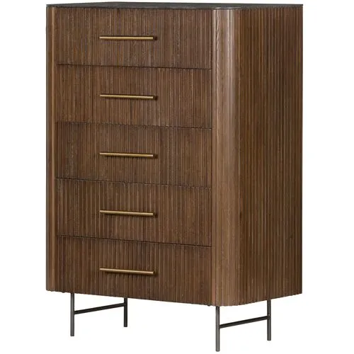 Fresno Fluted 5-Drawer Dresser - Terra Brown Oak