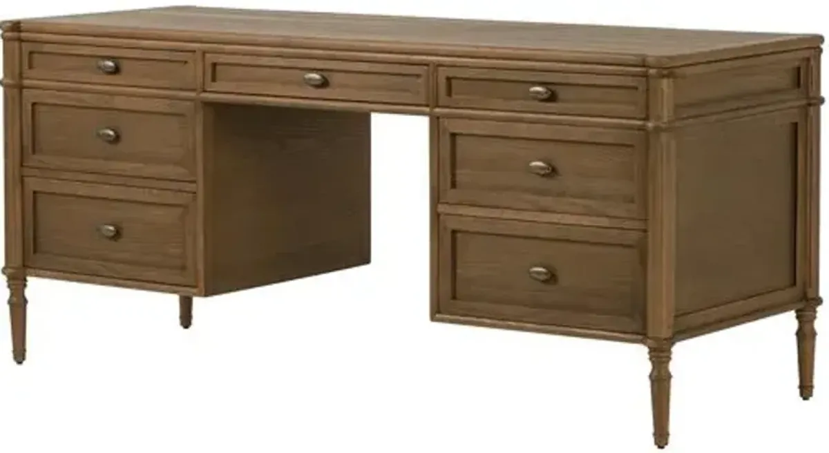 Tonia Solid Oak 7-Drawer Executive Desk - Brown