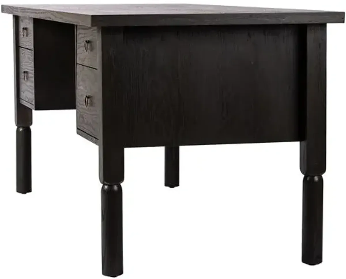 Elkton Executive Desk - Charcoal Oak - Black