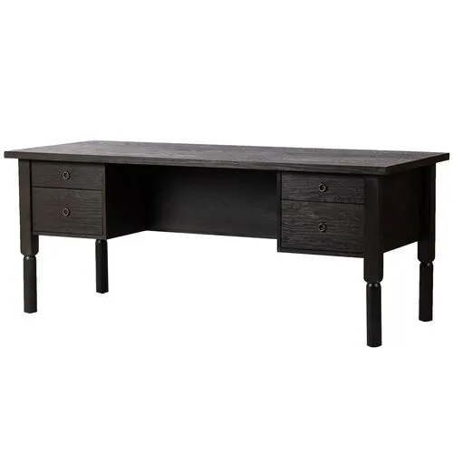 Elkton Executive Desk - Charcoal Oak - Black