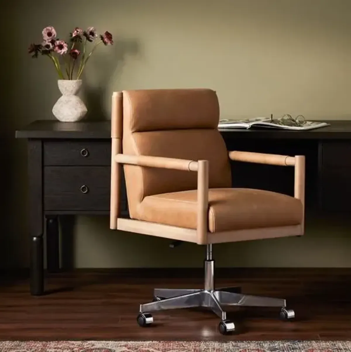 Geneva Desk Chair - Natural/Palermo Leather - Brown