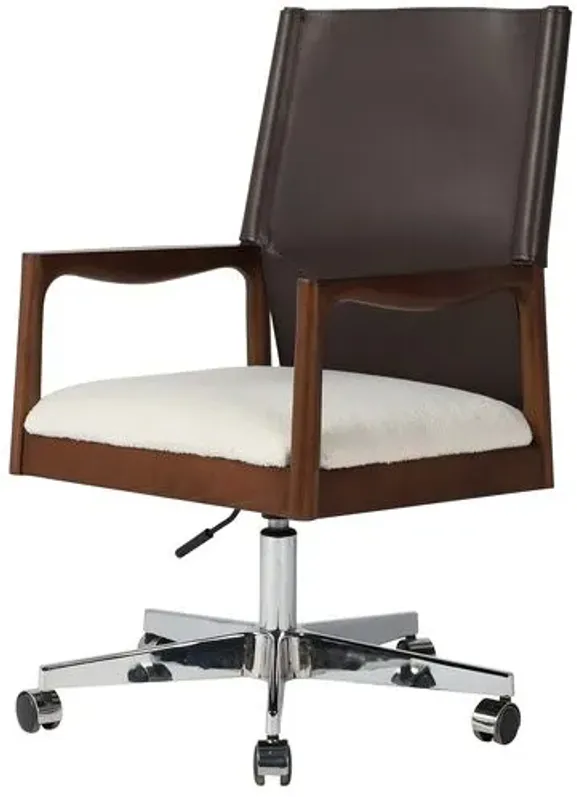 Peyton Upholstered Desk Chair - Espresso Leather - Brown