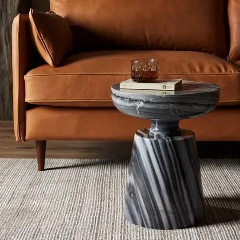 Lisbon Marble End Table - Ebony - Black