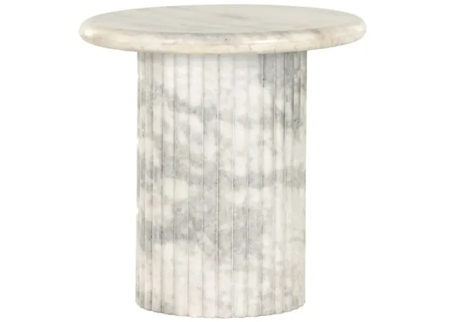 Milan Fluted Marble End Table - White