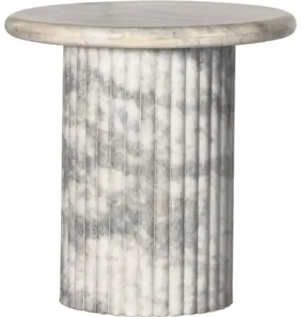 Kamden Fluted Marble End Table - White