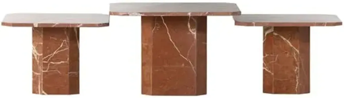 Vienna 3-pc Coffee Table Set - Rusty Marble - Red