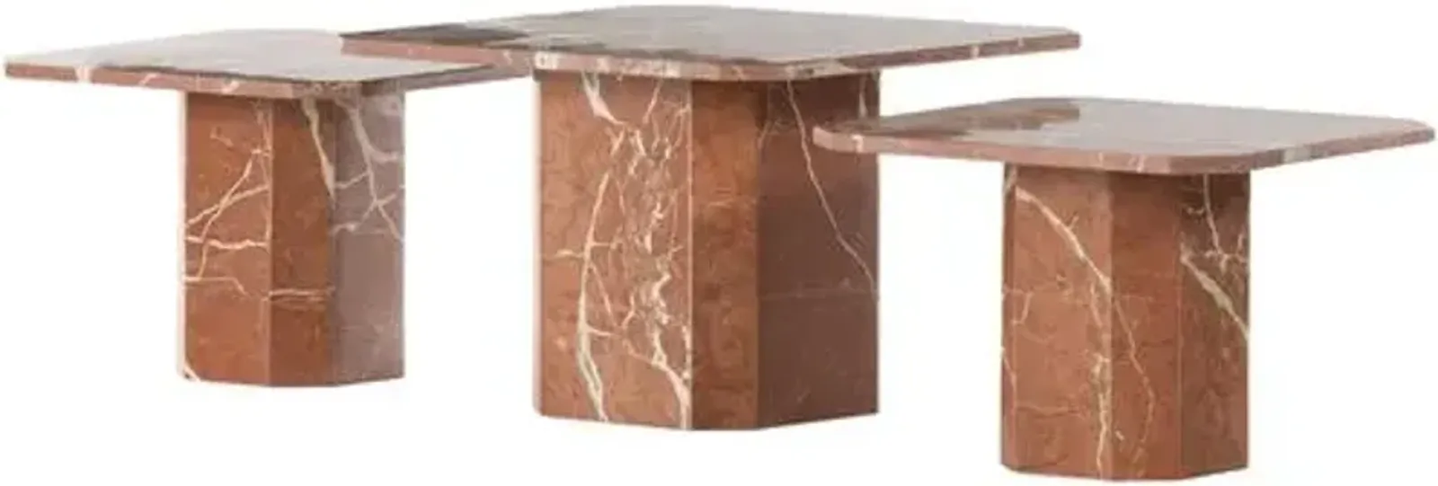 Vienna 3-pc Coffee Table Set - Rusty Marble - Red