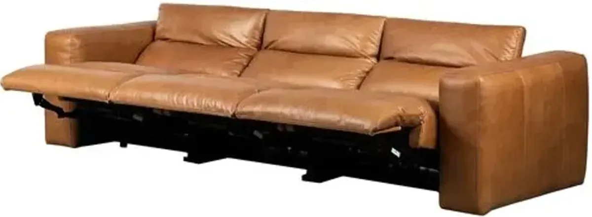 Power Recliner 124" 3pc Sectional - Butterscotch Leather - Brown