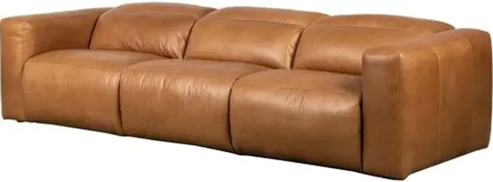 Power Recliner 124" 3pc Sectional - Butterscotch Leather - Brown