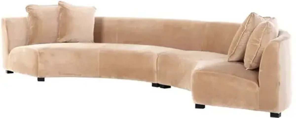 Florence 2pc Curved Sectional - Velvet - Beige