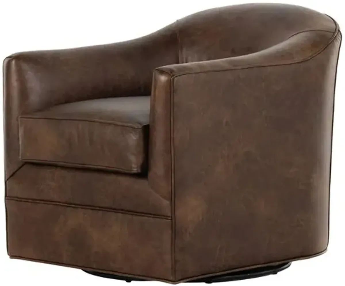 Elaine Swivel Chair - Cigar Leather