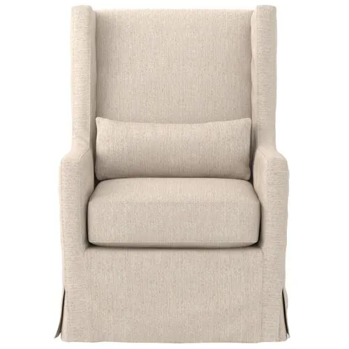 Dorinda Swivel Wingback Chair - Jette Linen - Ivory - 360 Degree Swivel - Comfortable, Stylish