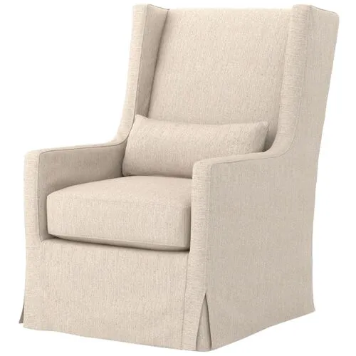 Dorinda Swivel Wingback Chair - Jette Linen - Ivory - 360 Degree Swivel - Comfortable, Stylish