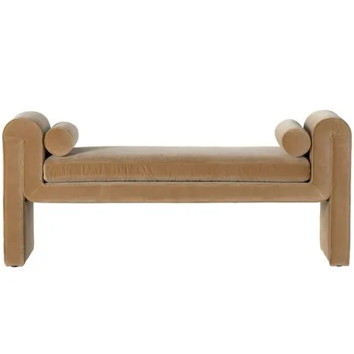 London Accent Bench - Camel Velvet - Brown