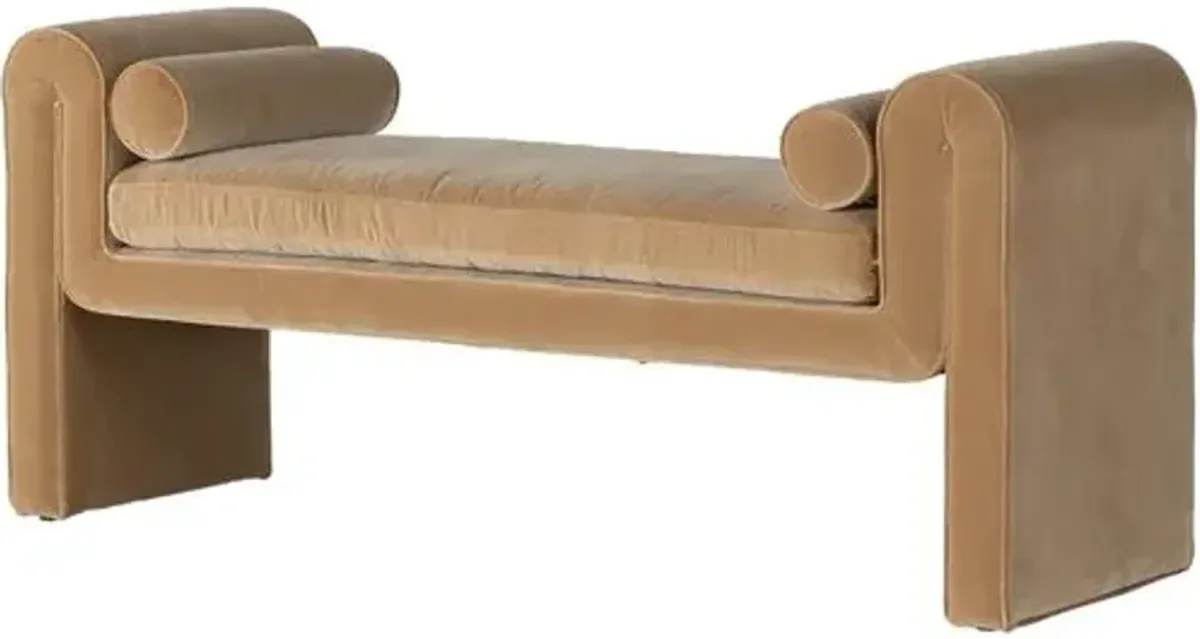 London Accent Bench - Camel Velvet - Brown