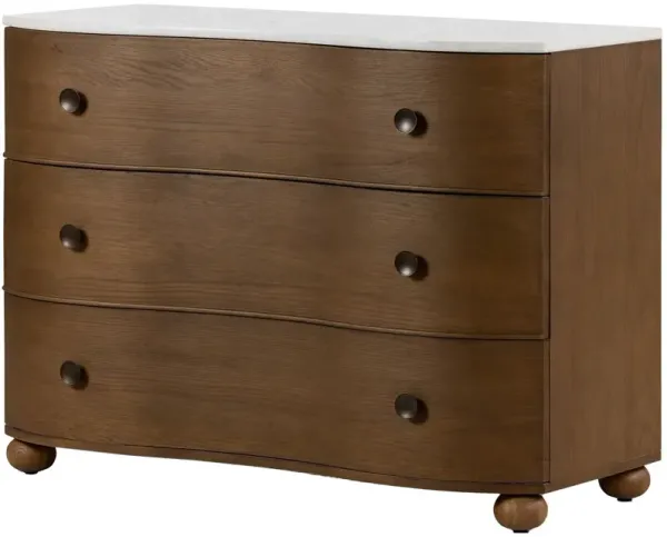 Carter 3-Drawer Marble Top Chest, Toasted Oak/White