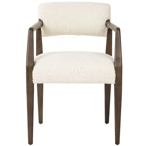 Lion Dining Armchair - Burnt Oak/Sheepskin Natural - Ivory