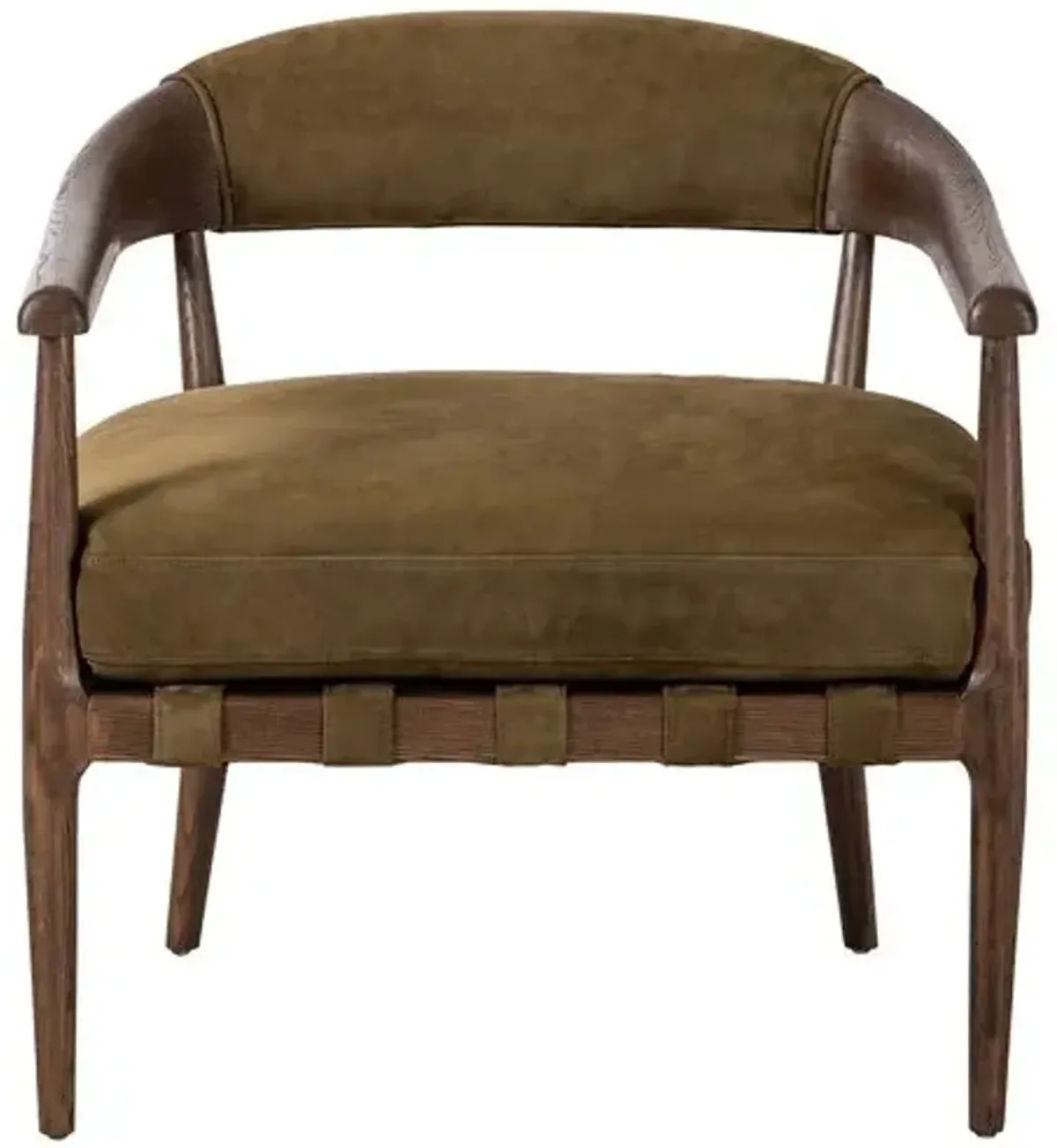 Cottswald Accent Chair - Moss Nubuck Leather/Brown Ash - Green, Comfortable, Durable, Cushioned