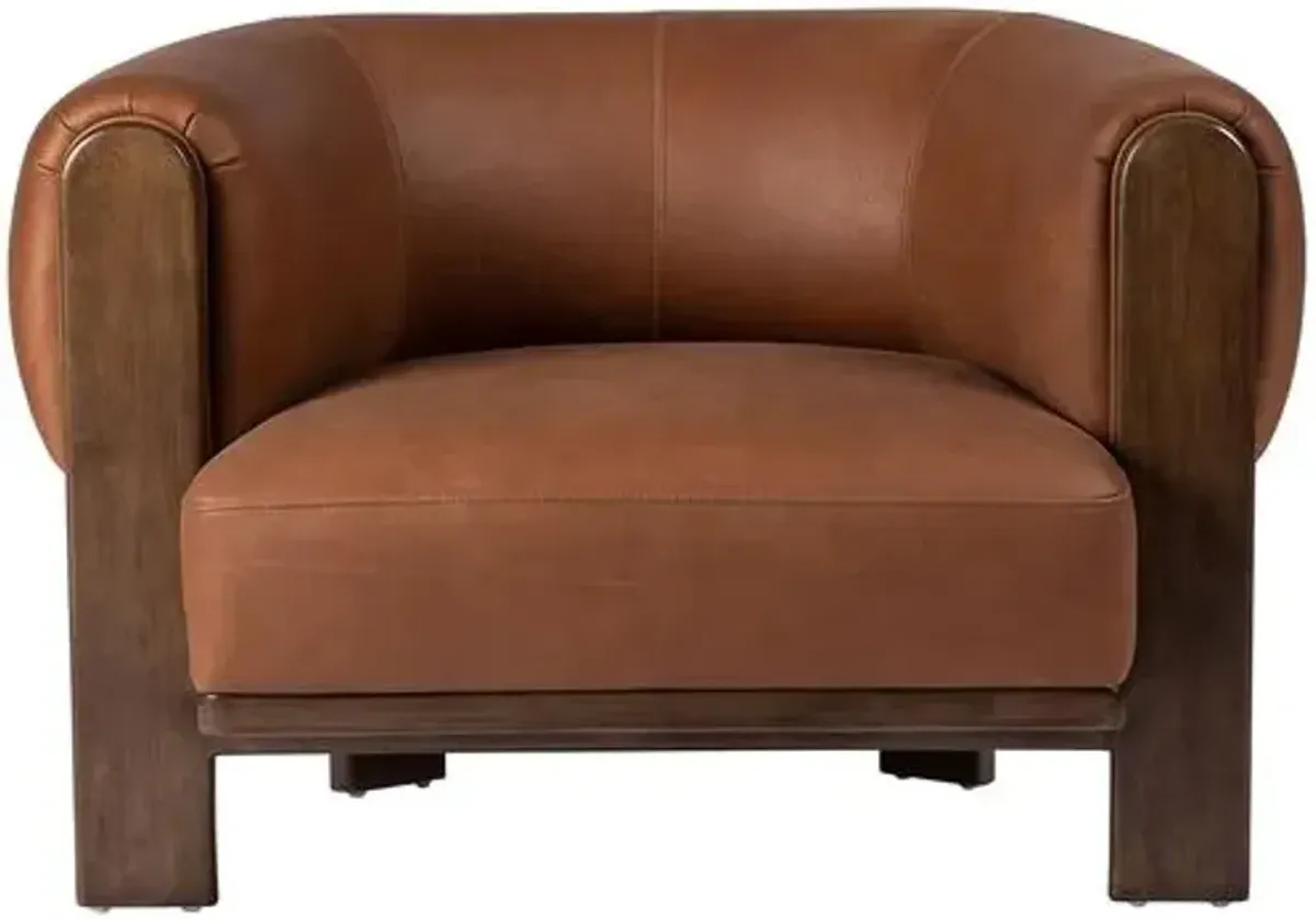 Bento Leather Accent Chair - Cognac - Brown, Comfortable, Durable, Cushioned