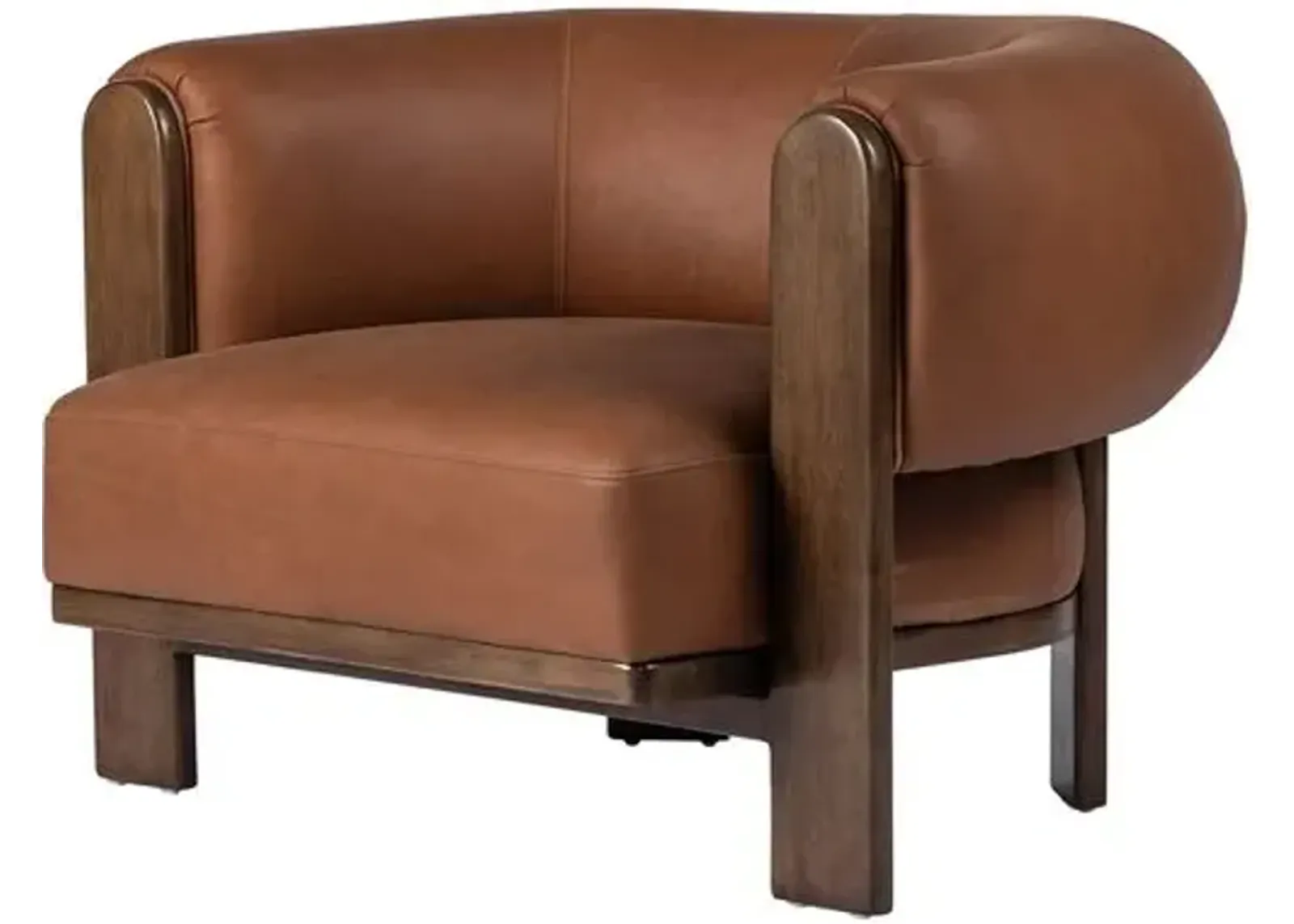 Bento Leather Accent Chair - Cognac - Brown, Comfortable, Durable, Cushioned