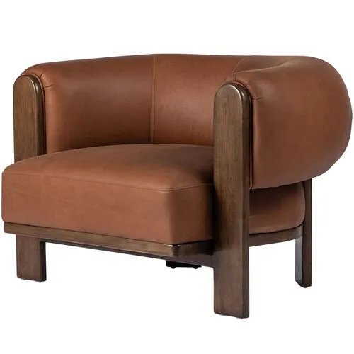 Bento Leather Accent Chair - Cognac - Brown, Comfortable, Durable, Cushioned
