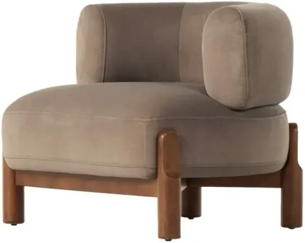 Irene Curved Accent Chair - Heathered Café Velvet - Brown, Comfortable, Durable, Cushioned
