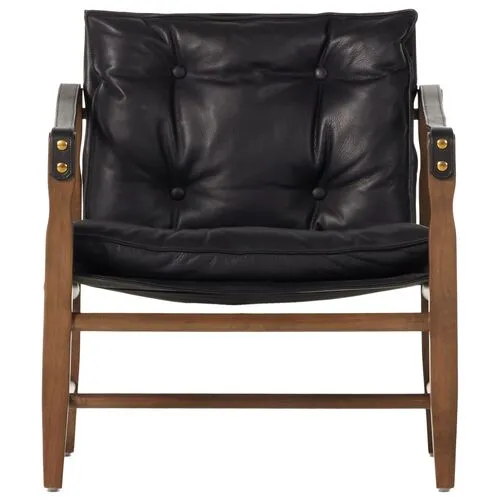 Bristol Tufted Leather Accent Chair - Black, Comfortable, Durable
