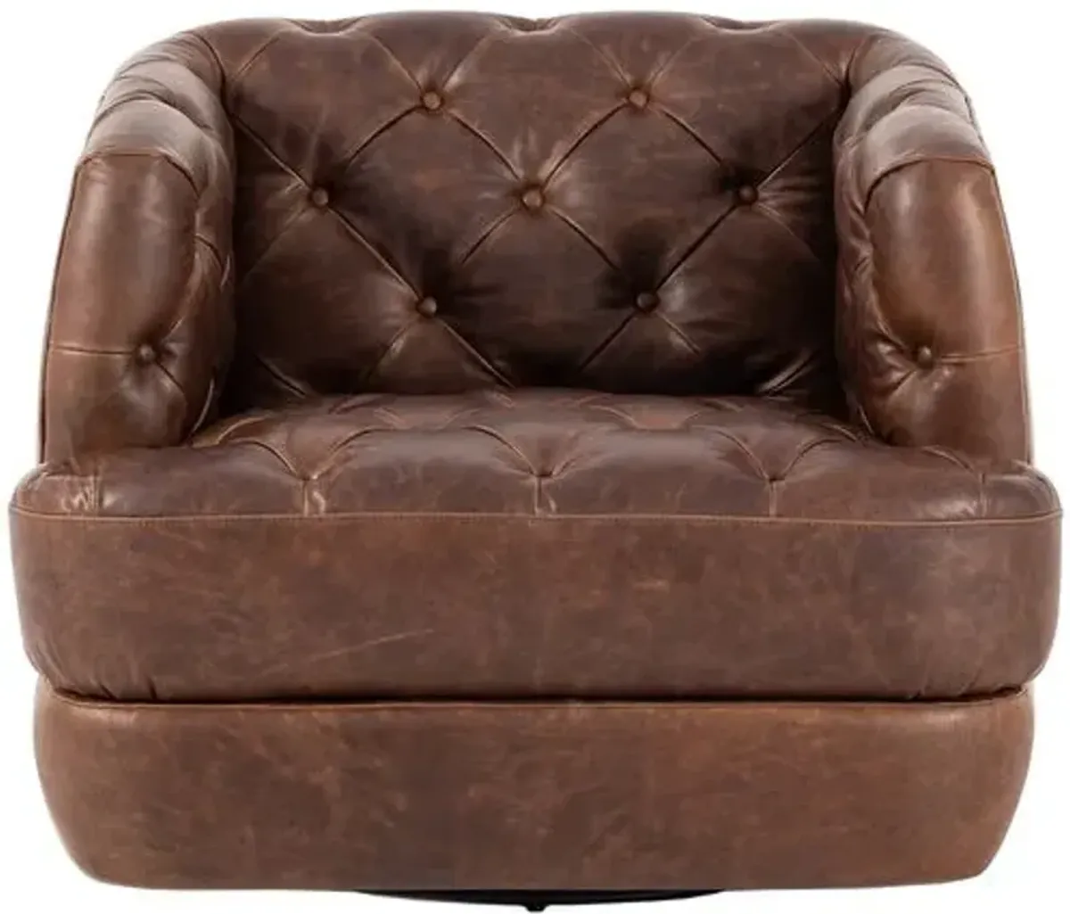 Deacon Leather Tufted Swivel Chair - Cigar - Handcrafted