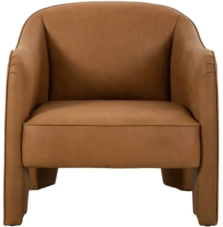 Wallen Leather Accent Chair - Cognac - Brown, Comfortable, Durable, Cushioned